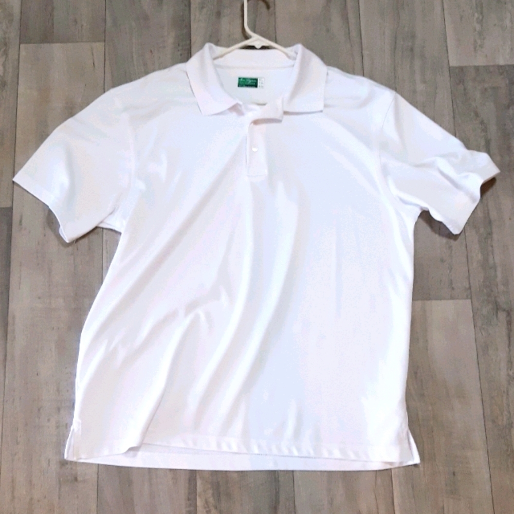 Mens Polo Sz XL White Preformance Quick dri polo shirt Short sleeve Collared
